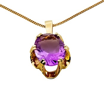 9ct Gold Amethyst Pendant with Chain